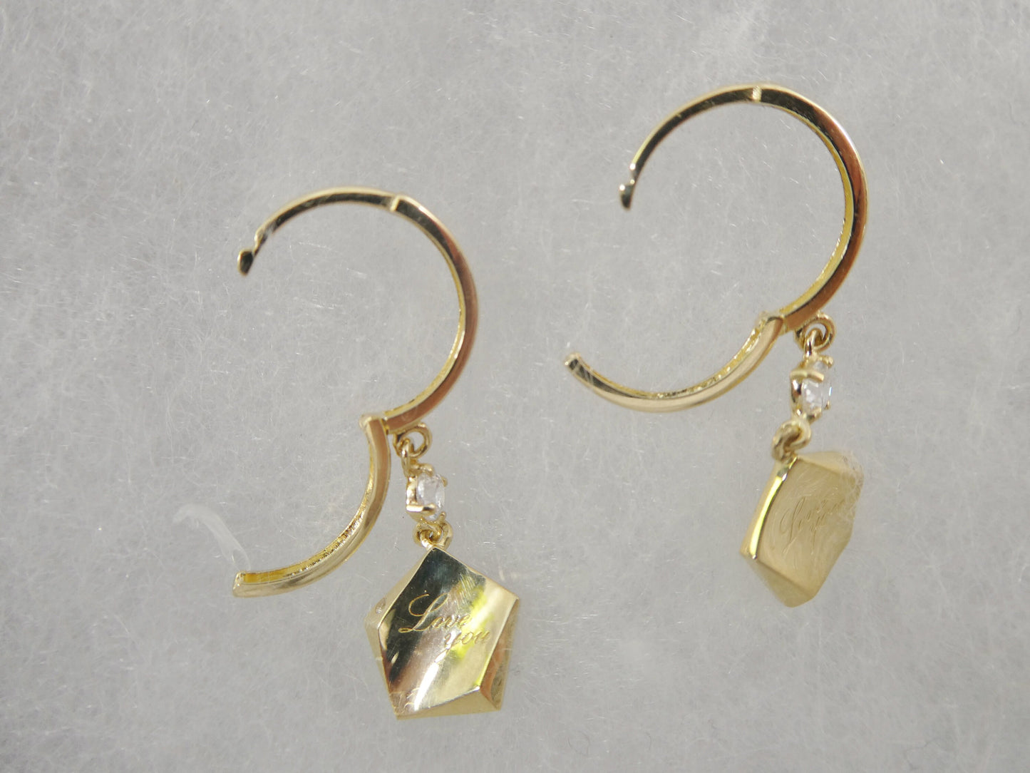 10k real yellow gold love engrave dangle plain huggie earrings