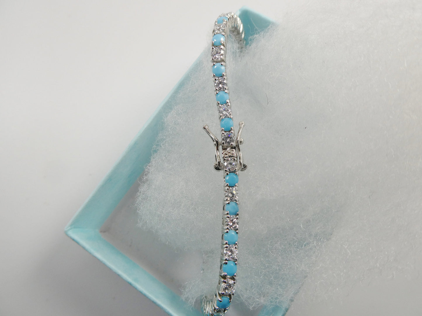 3mm 7 Inch turquois tennis bracelet real 925 sterling silver