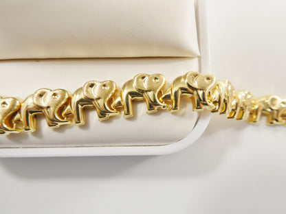 Real 925 Sterling Silver All Yellow Tone Elephant Set Necklace and Bracelet