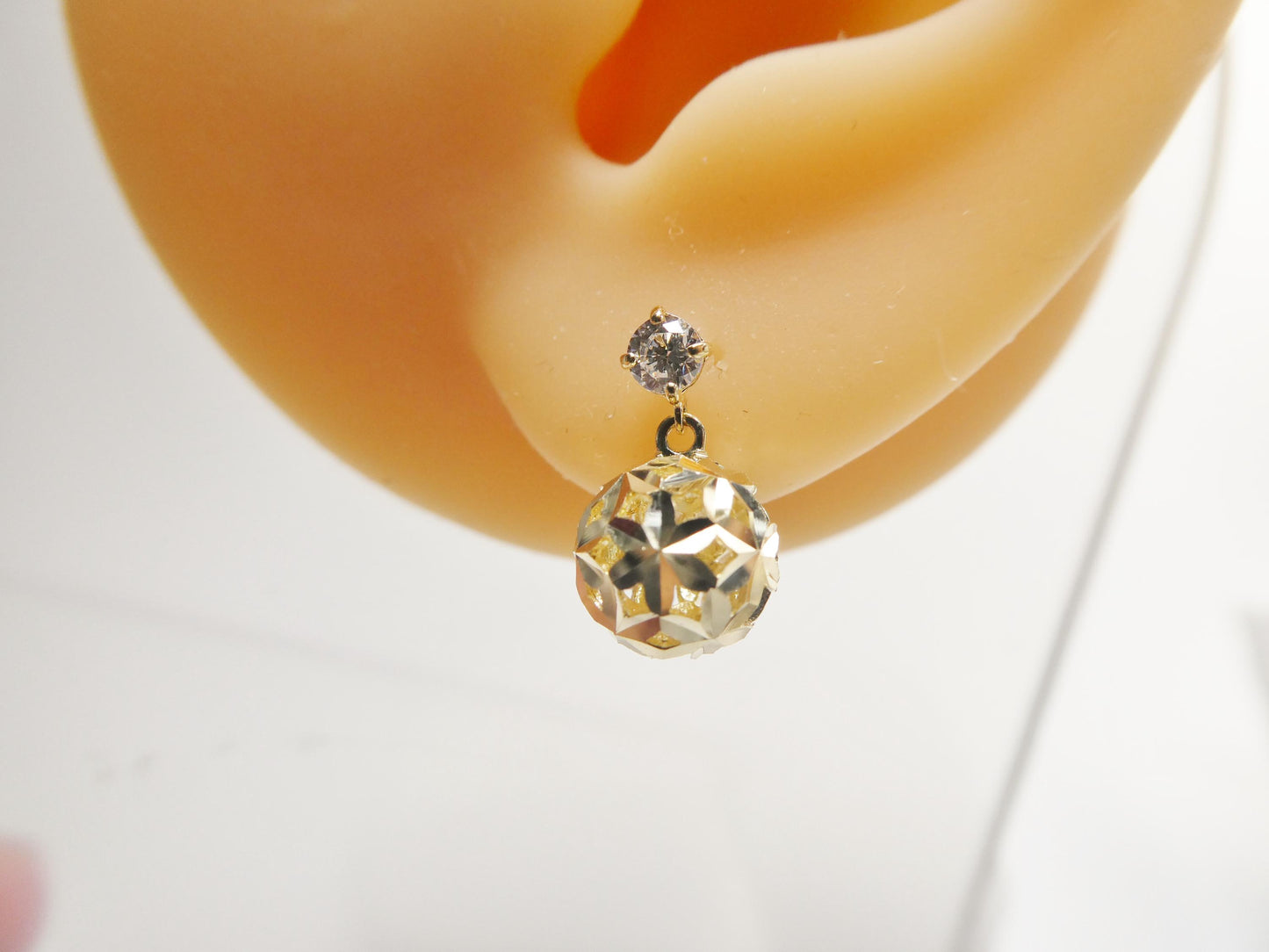 real 10k solid yellow gold ball drop push post earrings