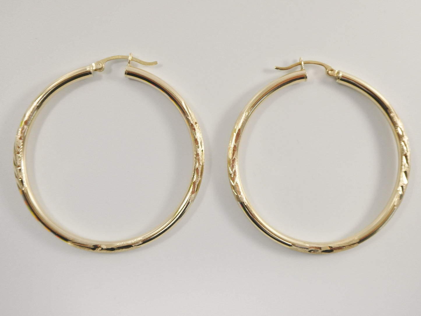 10k real solid yellow gold diomond cut hoop earring
