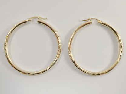 10k Real Solid Yellow Gold Diamond Cut Hoop Earring