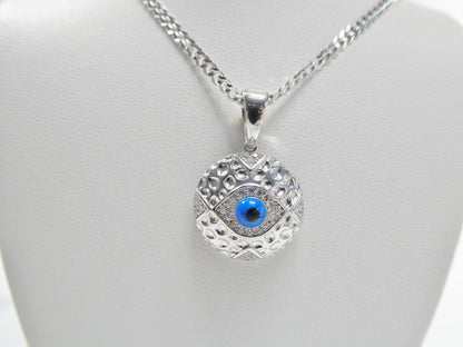 Real 925 Sterling Silver 18 inch Flat Chain and Evil Eye Pendant Charm