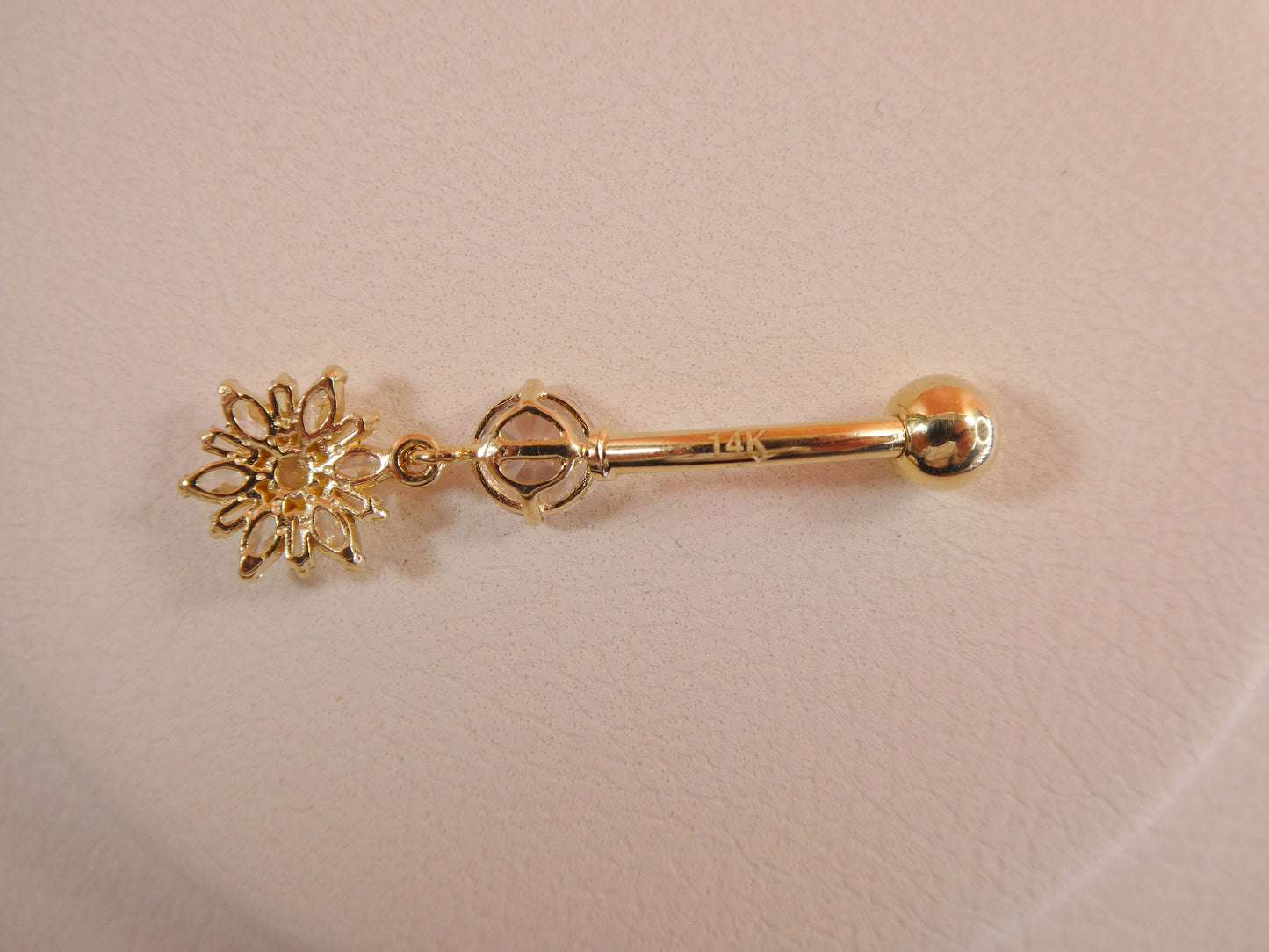 14k real solid yellow gold dangling flower belly button ring piercing
