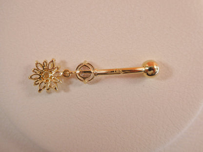 14k Real Solid Yellow Gold Dangling Flower Belly Button Ring piercing