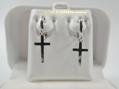 10k Real Solid Yellow Gold Plain Hoop Huggie Cross Dropping