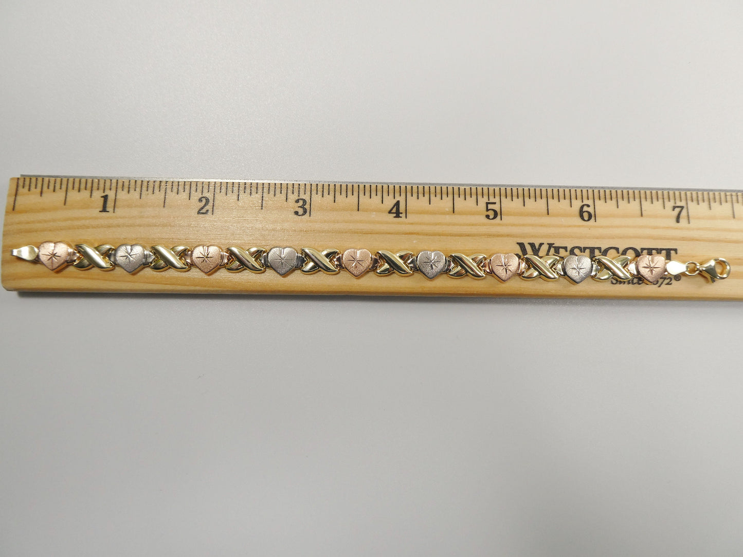 real 10k solid yellow gold xo heart hugs and kisses tri color stampato bracelet
