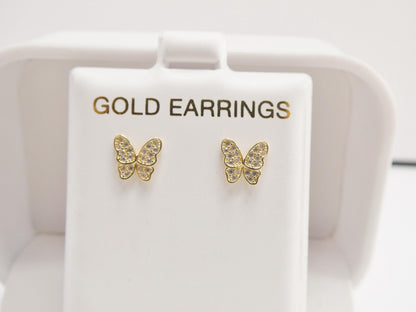 Real 10k Solid Yellow Gold Butterfly Screw Back Post Earrings