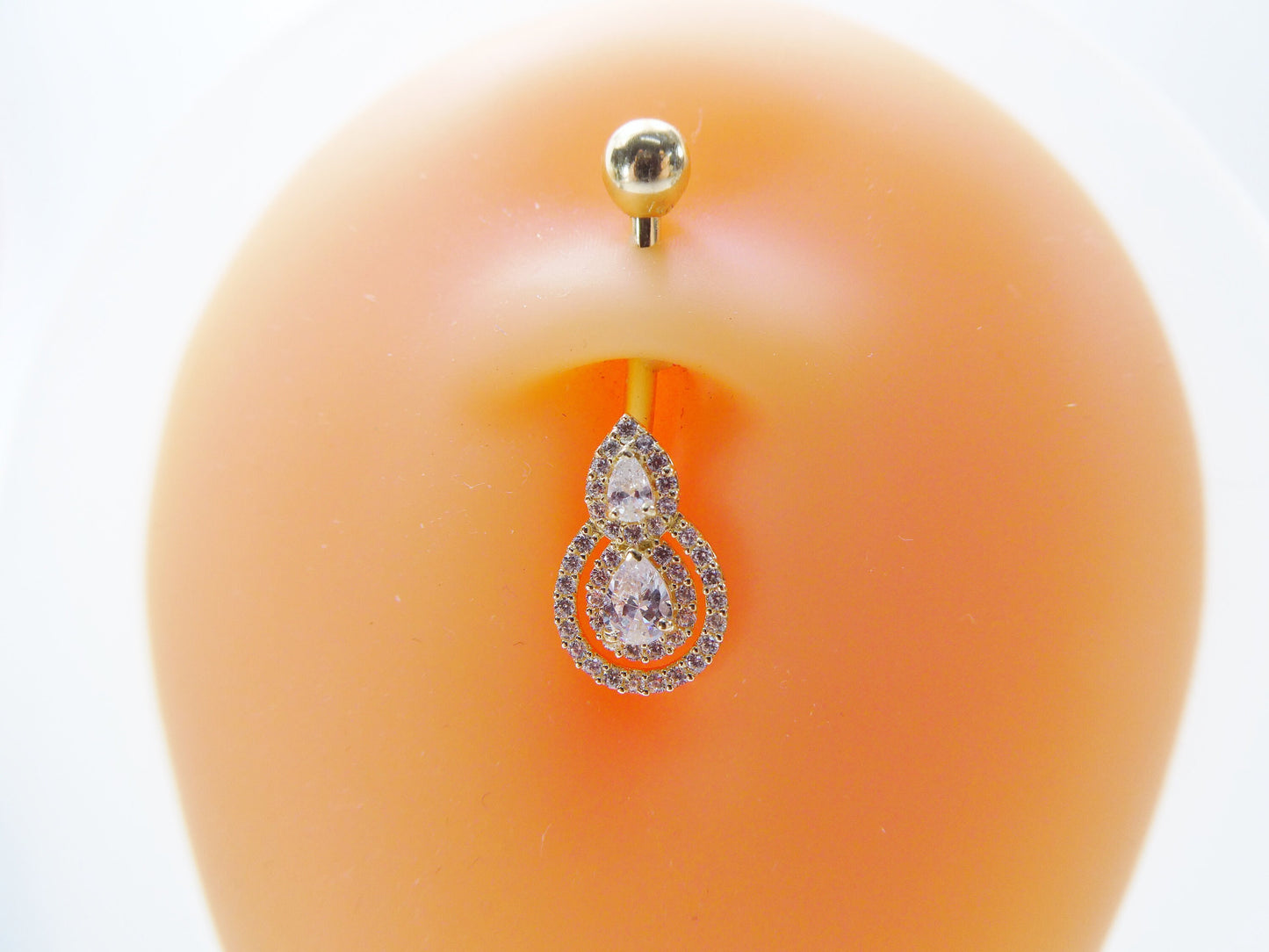 14k real solid yellow gold  teardrop belly button ring piercing
