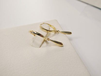 Real 10k Solid Yellow Gold Designer Teardrop Hoop Huggie Earring