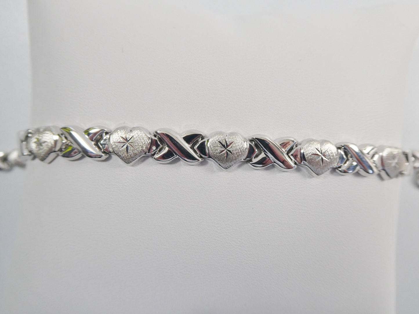 Sterling Silver XOXO Heart Anklet Bracelet - 14K White Gold Finish