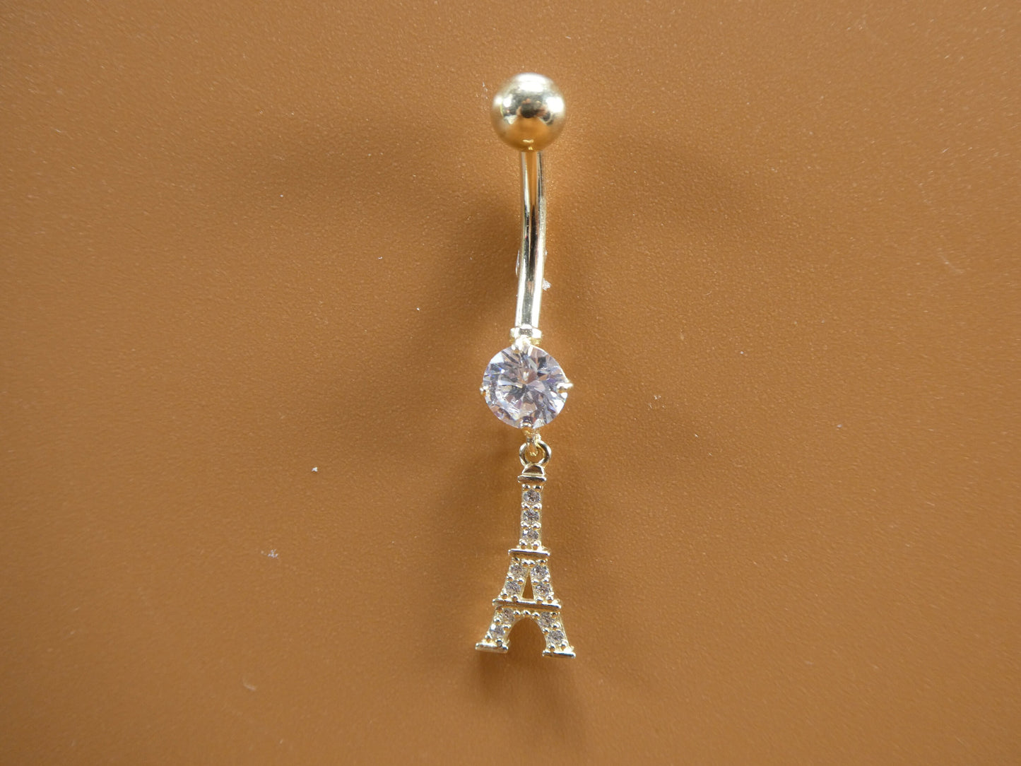 14k real solid yellow gold Eiffel tower  belly button ring piercing