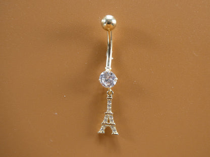 14k Real Solid Yellow Gold Eiffel Tower Belly Button Ring Piercing