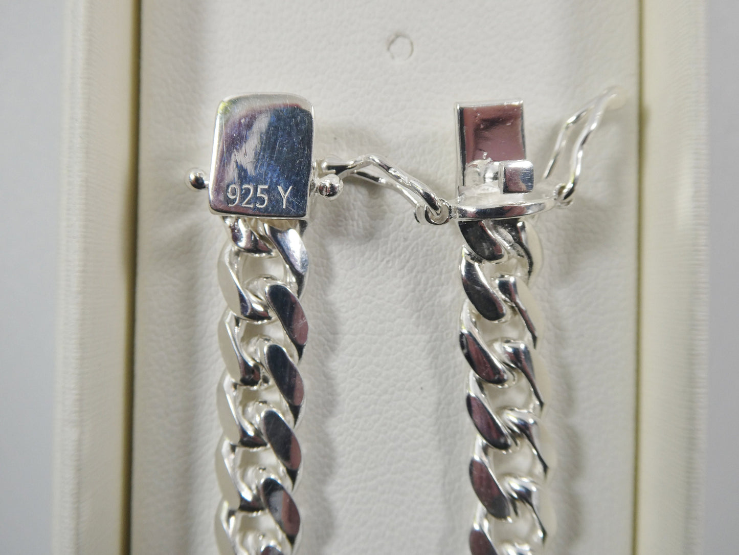 7mm real Miami link solid 925 sterling silver men bracelet safety box lock