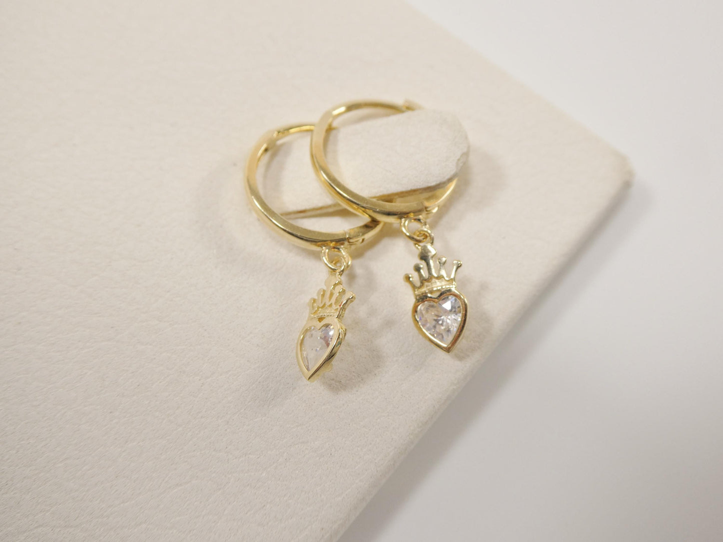 real 10k solid yellow gold crown hoop huggie earrings
