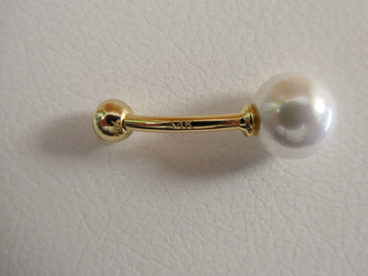 14k Real Solid Yellow Gold Freshwater Pearl Belly Button Ring Piercing