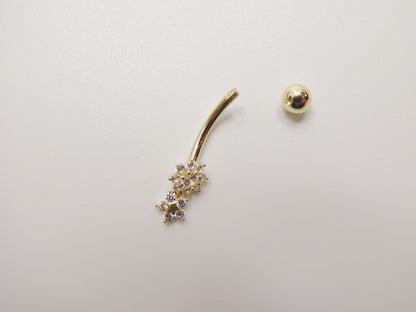 14k Real solid Yellow Gold Flower Bar Belly Button Ring Piercing