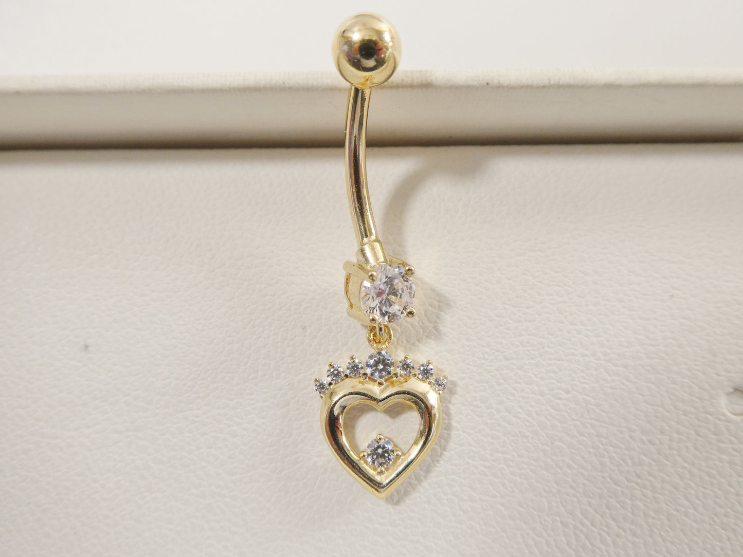 14k real solid yellow gold heart dangling belly button ring piercing