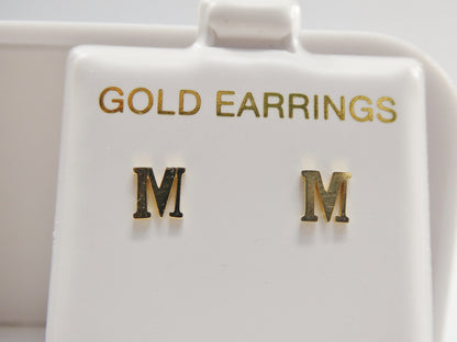 10k Real Solid Yellow Gold Plain Initial Letter Stud Pair Earrings