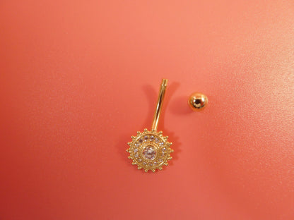 14k Real Solid Yellow Gold Round Shape Belly Button Ring Piercing