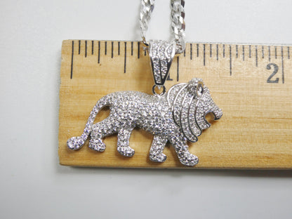 Real 925 Sterling Silver Full Stone Setting Small Lion Chain and Pendent
