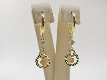 10k Real Solid Yellow Gold Circle Drop Huggie Earrings