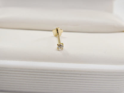 2MM 14k Real Solid Yellow Gold Cartilage Flat Screw Back Piercing