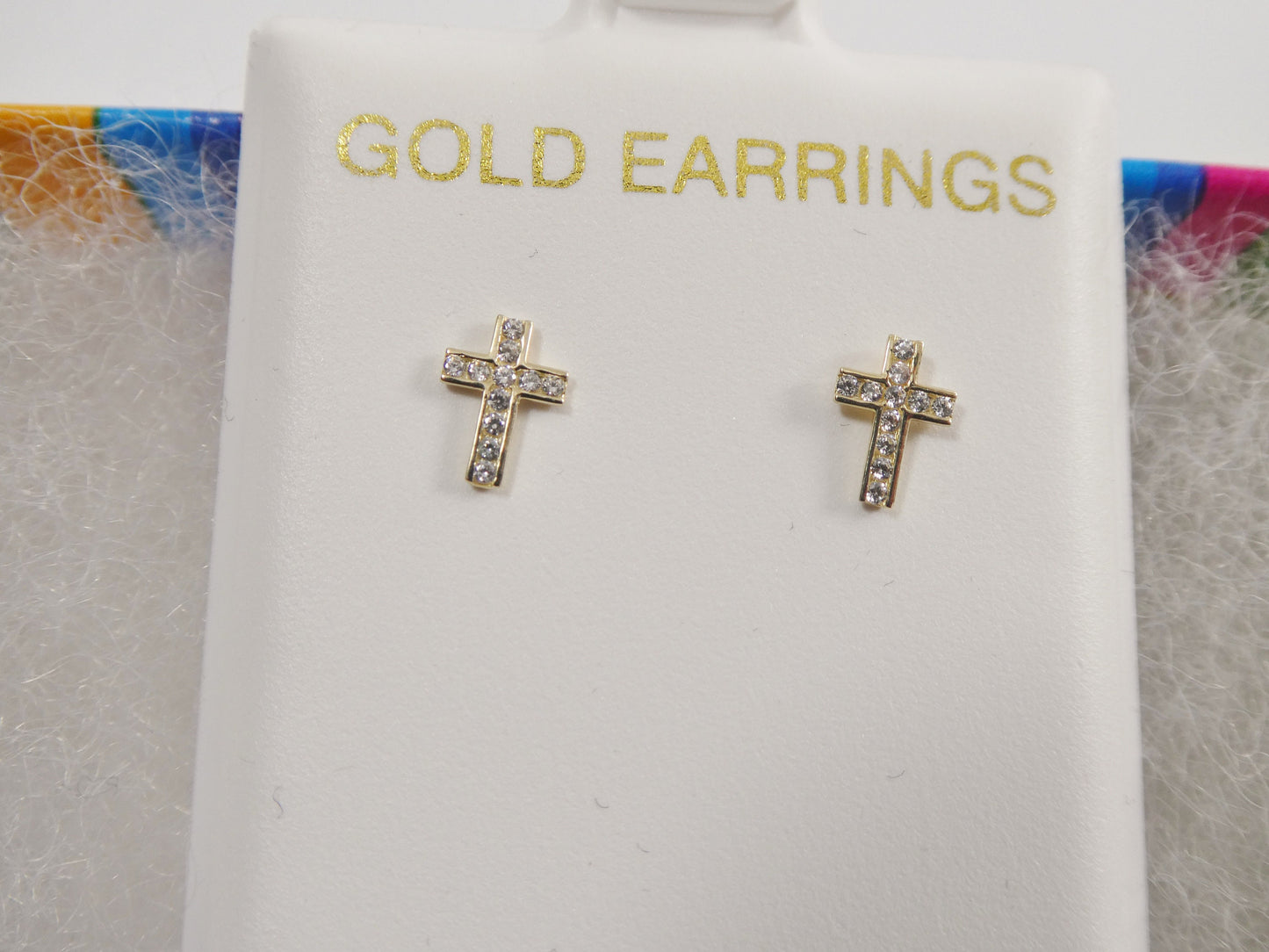 10k real solid yellow gold full stone setting cross push post earrings
