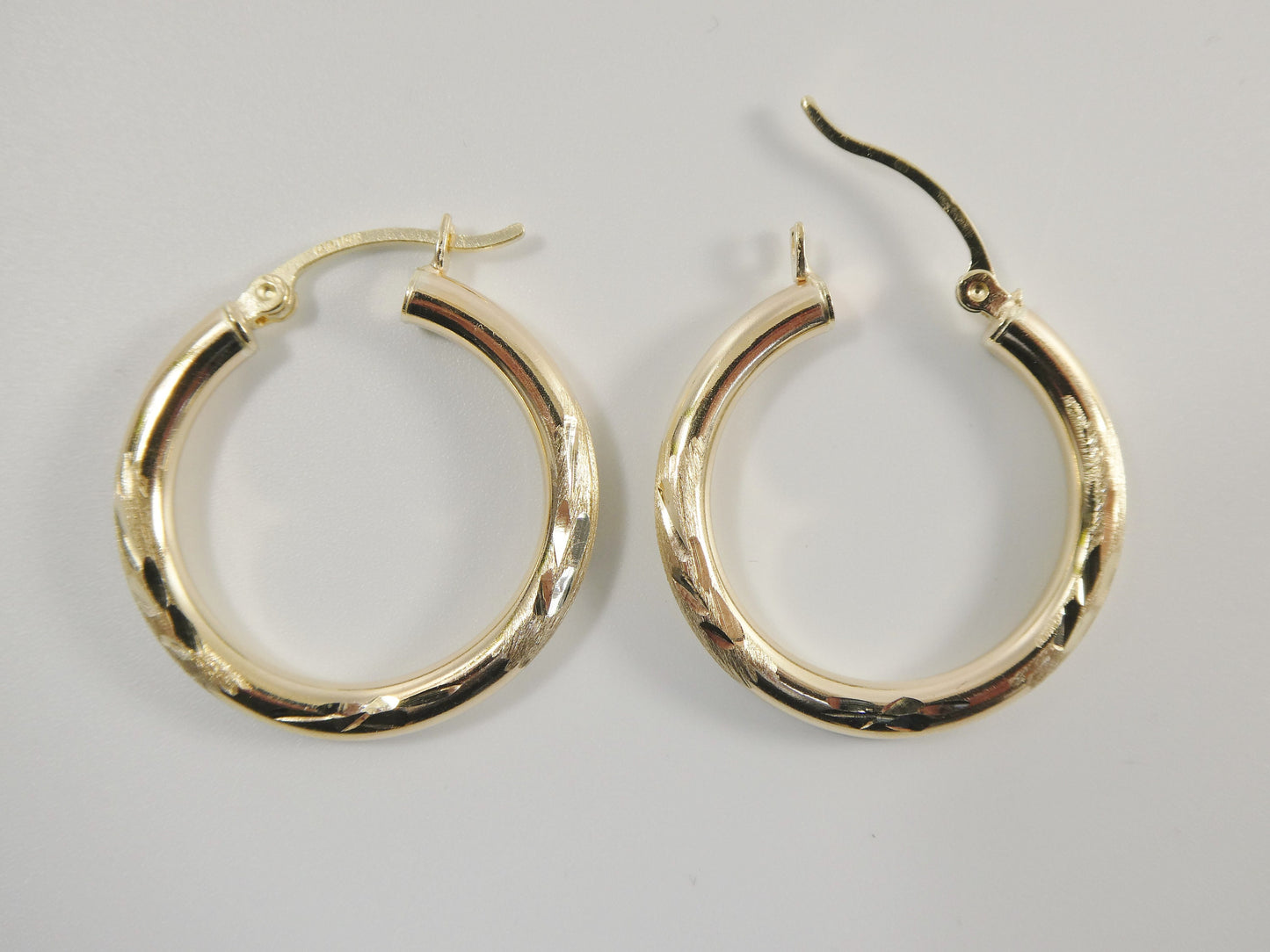 10k real solid yellow gold diamond cut hoop earrings