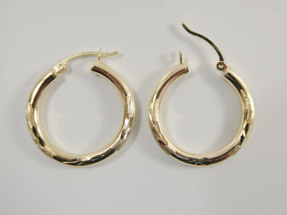 10k Real Solid Yellow Gold Diamond Cut Hoop Earrings