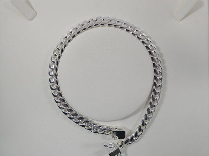 6mm Real Miami Link Solid 925 Sterling Silver Men Bracelet Safety Box Lock