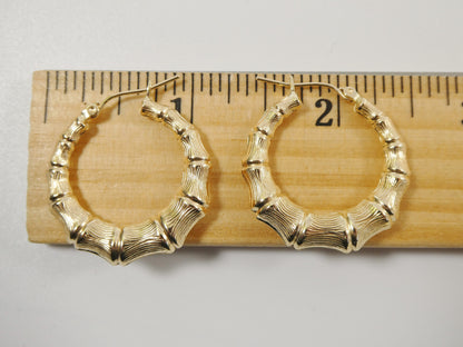 10k Real Solid Yellow Gold Bamboo Earrings
