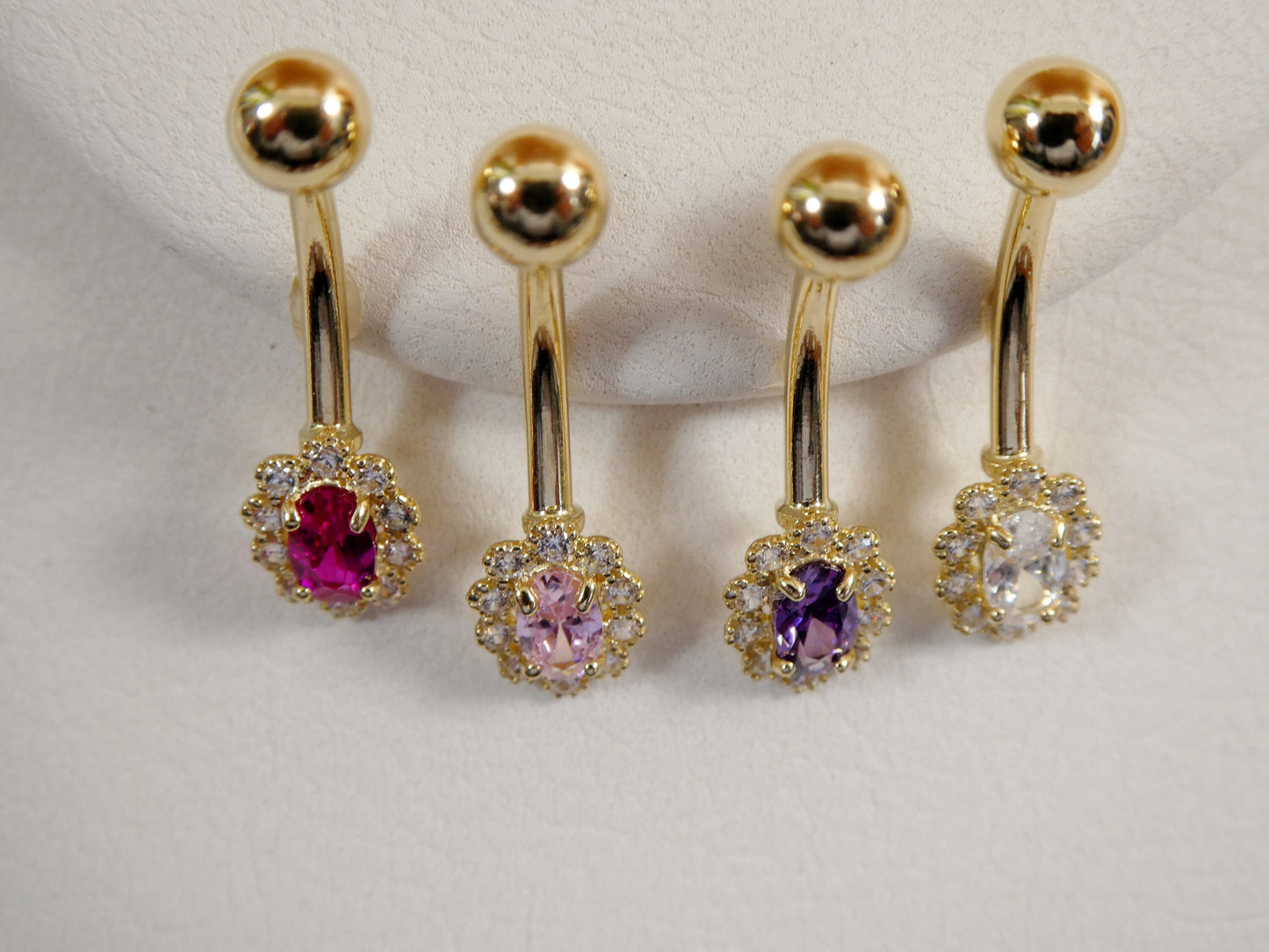 14k real solid yellow gold oval color stone center belly button ring piercing