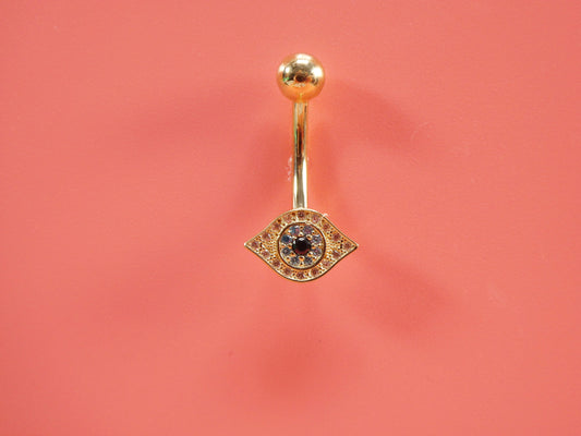 14k real solid yellow gold evil eye belly button ring piercing