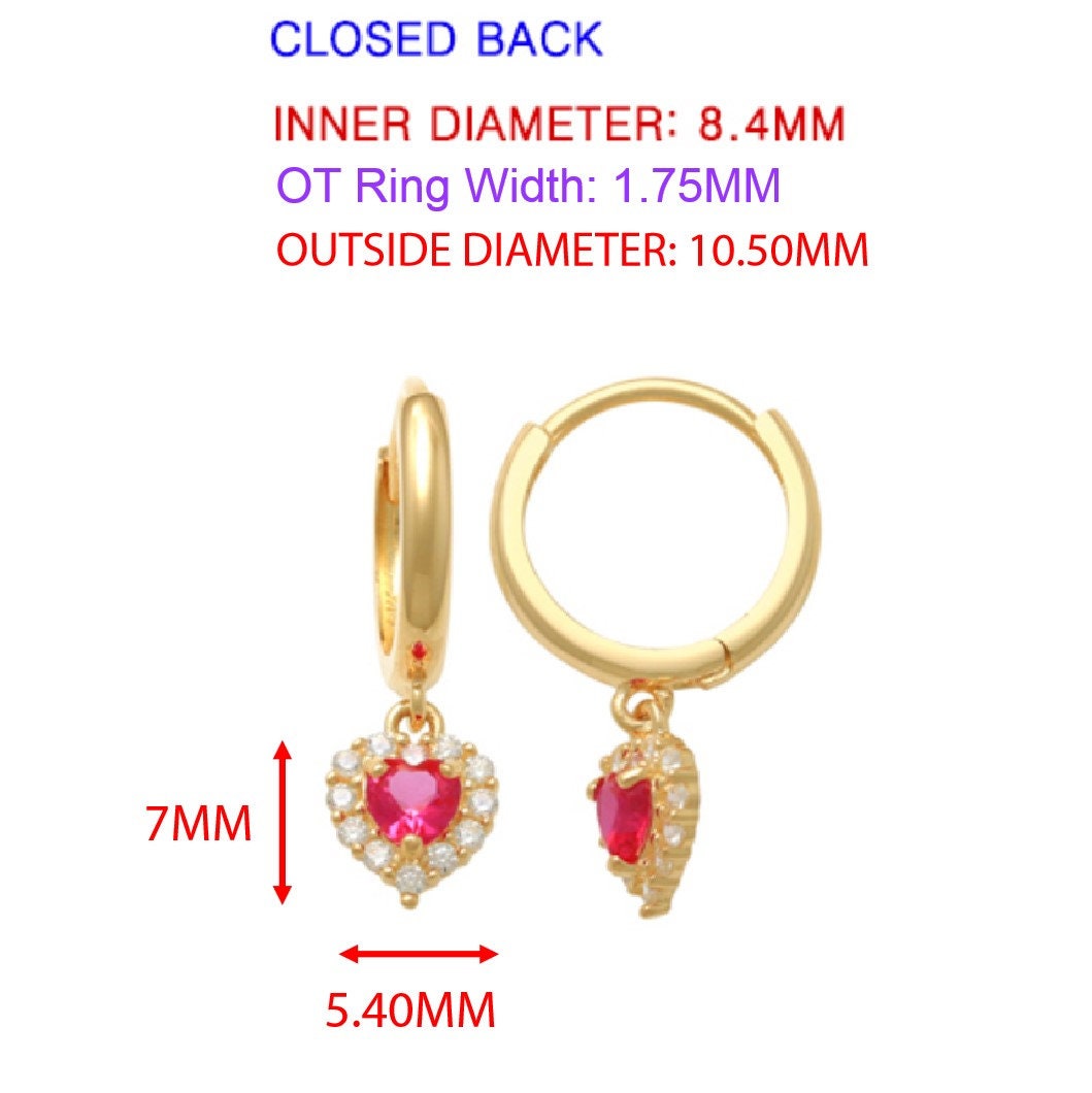 real 10k solid yellow gold birthstone color heart dangling hoop earring
