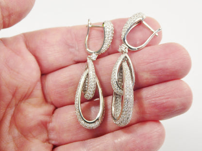 Real 925 Sterling Silver Micro Pave Setting 14k White Gold Color Finish Drop Earrings