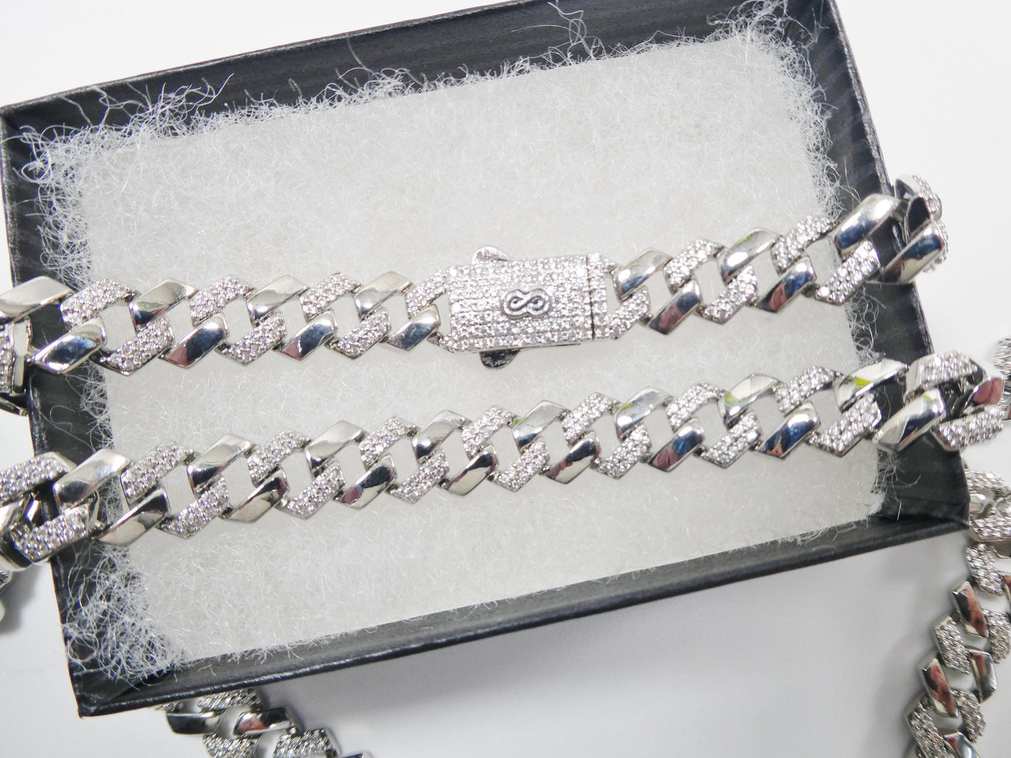 Monaco Cuban necklace brass rhodium plated 14k white gold filled 9mm