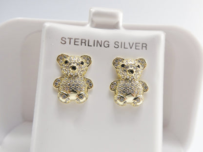 Real 925 Sterling Silver Small Teddy Bear Push Post Earring