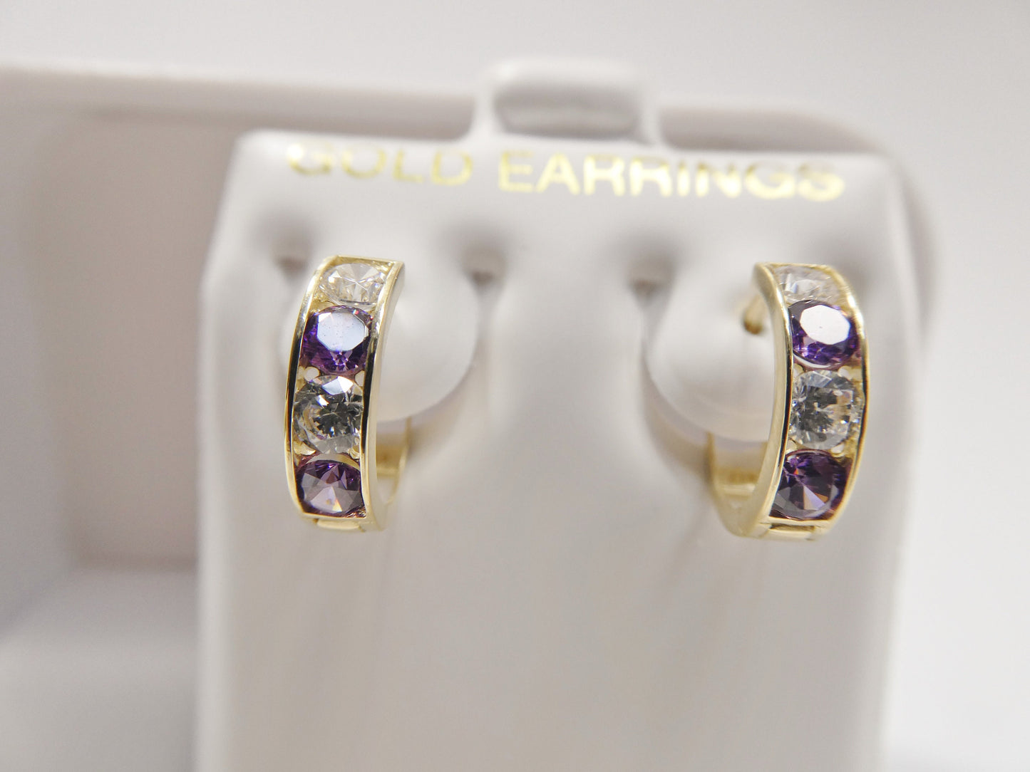 real 10k solid yellow gold color combination hoop huggie earring