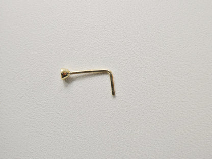 14k Real Solid Yellow Gold L SHAPE 1.5mm Round Stone Stud Nose Ring
