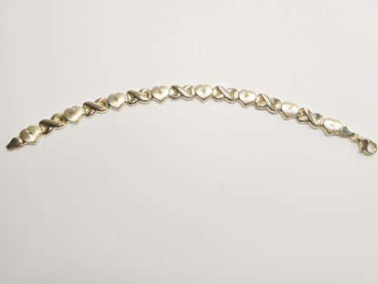 Real 10k Solid Yellow Gold XO Heart Hugs and Kisses Stampato 6.5 Inch Bracelet