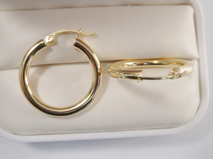 Real 10k Solid Yellow Gold Plain High Polish 25mm Hoop Huggie Earrings