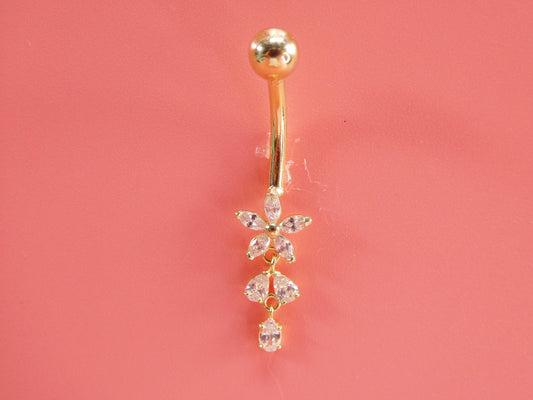 14k real solid yellow gold flower belly button ring piercing