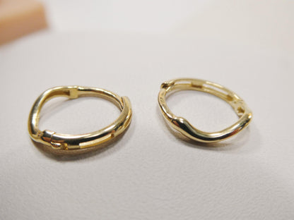 Real 10k Solid Yellow Gold Designer Hoop Huggie Earrings