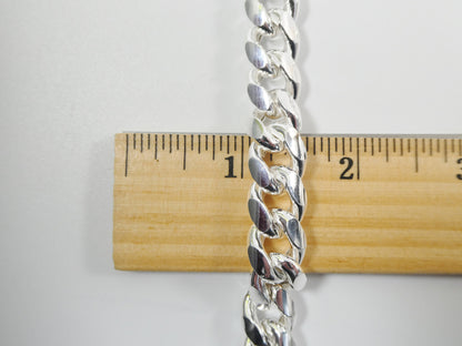 Real 12mm 925 Sterling Silver Miami Semi Solid Link Chain Box Lock Clasp