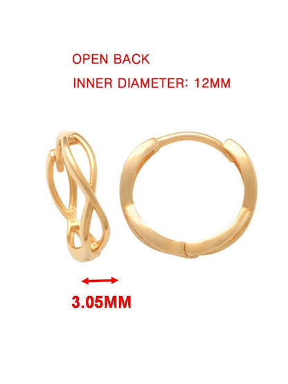 Real 10k Solid Yellow Gold Designer Hoop Huggie Earrings