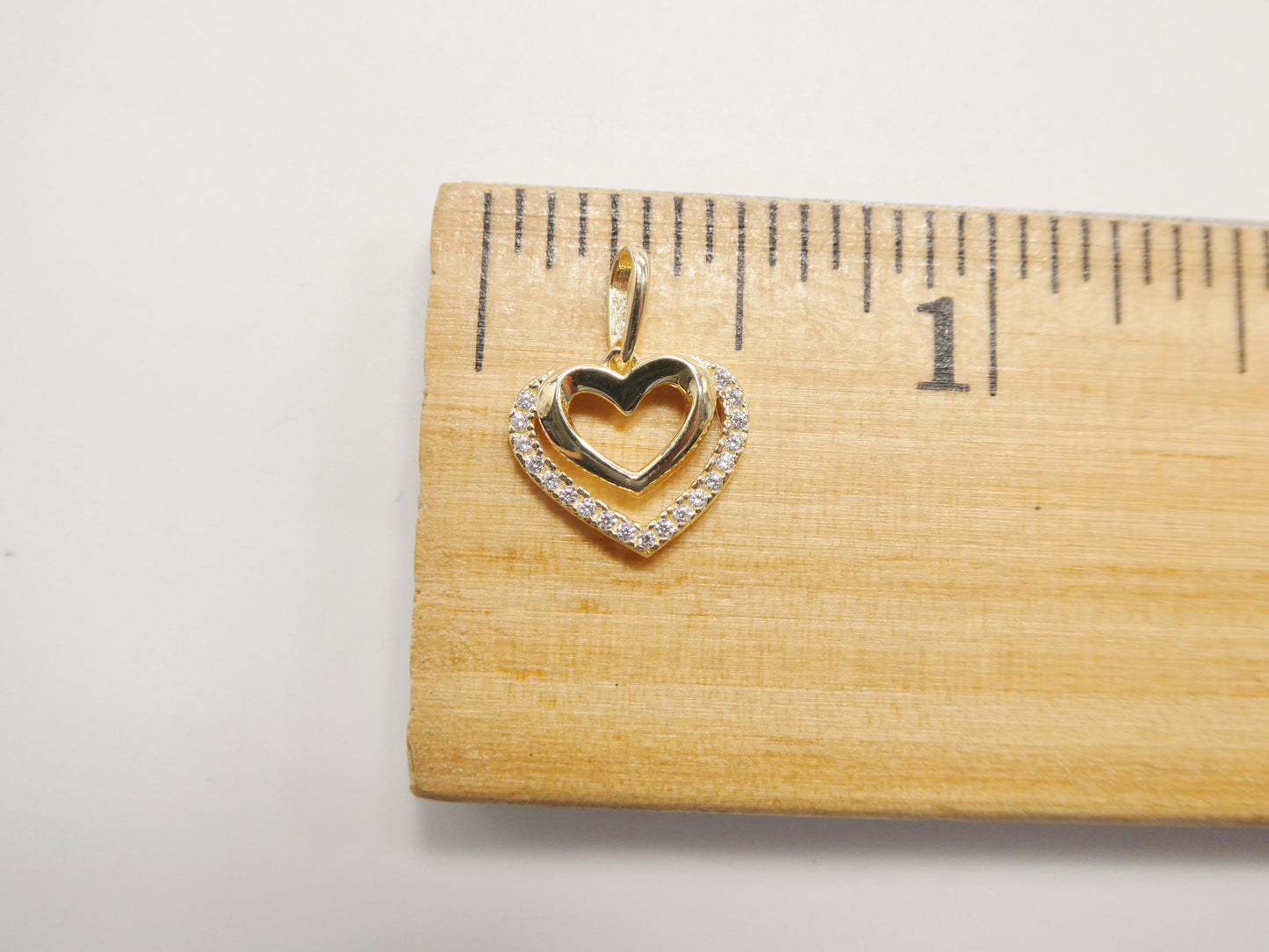 10k Yellow Gold Figaro Chain Necklace with Double Heart Pendant