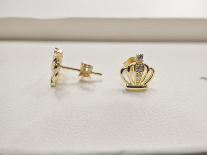 Real 10k Solid Yellow Gold Crown Push Post Stud Earrings