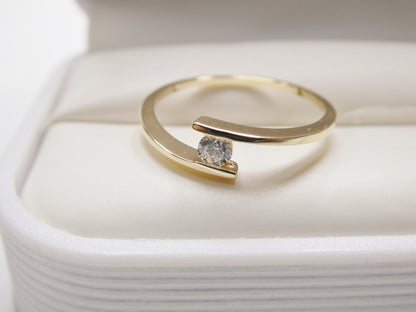 Real 10k Solid Yellow Gold Women's Classic Micro Pave Setting Ring