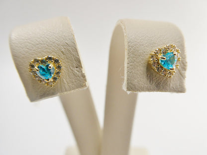 10k Real Solid Yellow Gold Screw Back Children Birth Stone Earrings Heart Shape